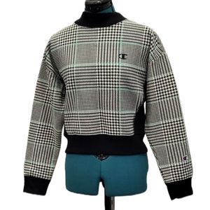 CHAMPION Hound Tooth Patchwork Plaid Pattern Reverse Weave Sweatshirt